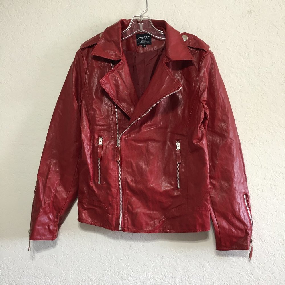Faux Leather Red Biker's Jacket Size Medium Women's Halloween Party Event